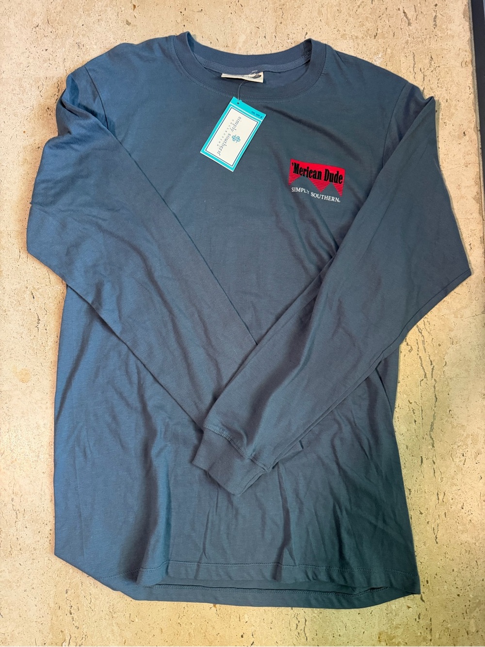 Simply Southern Men's 'Merican Dude Western Mirage Blue T-Shirt Small
